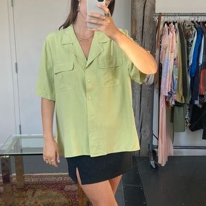 Size large 100% silk vintage green blouse
